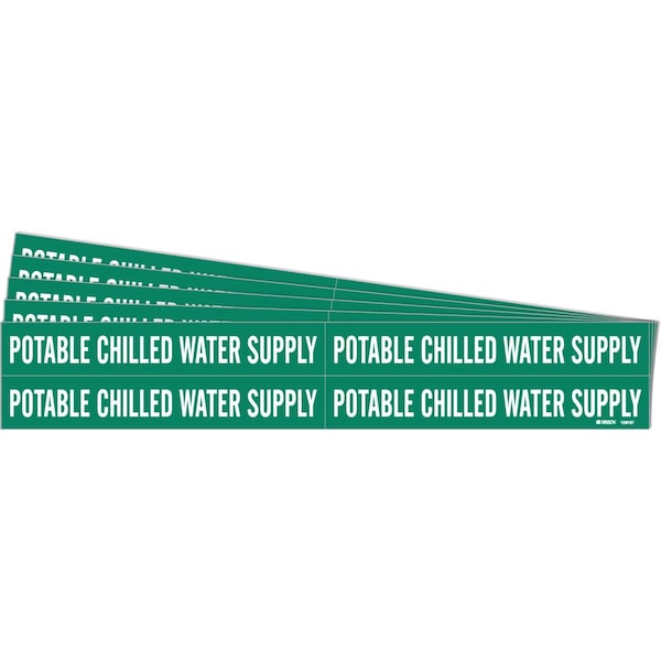 POTABLE CHILLED WATER SUPPLY Pipe Marker Style 4 White on Green 4 per Card, 5 PK